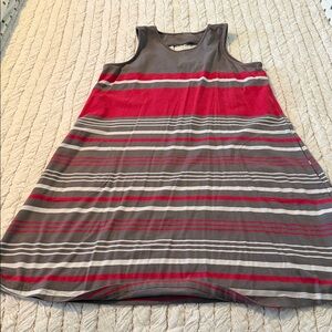 Aventura Red, Gray and Cream Striped Dress